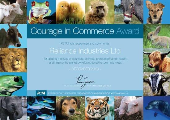 RIL Snags 'Courage in Commerce' Award - Blog - PETA India