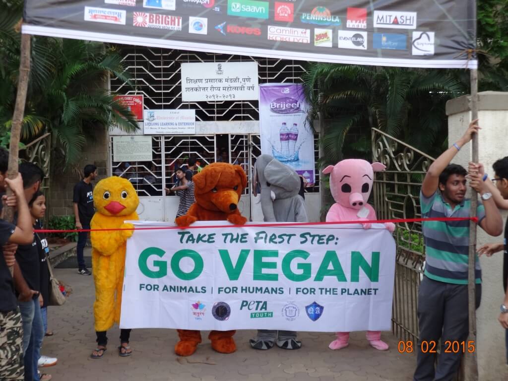 mascots promoting veganism at festival