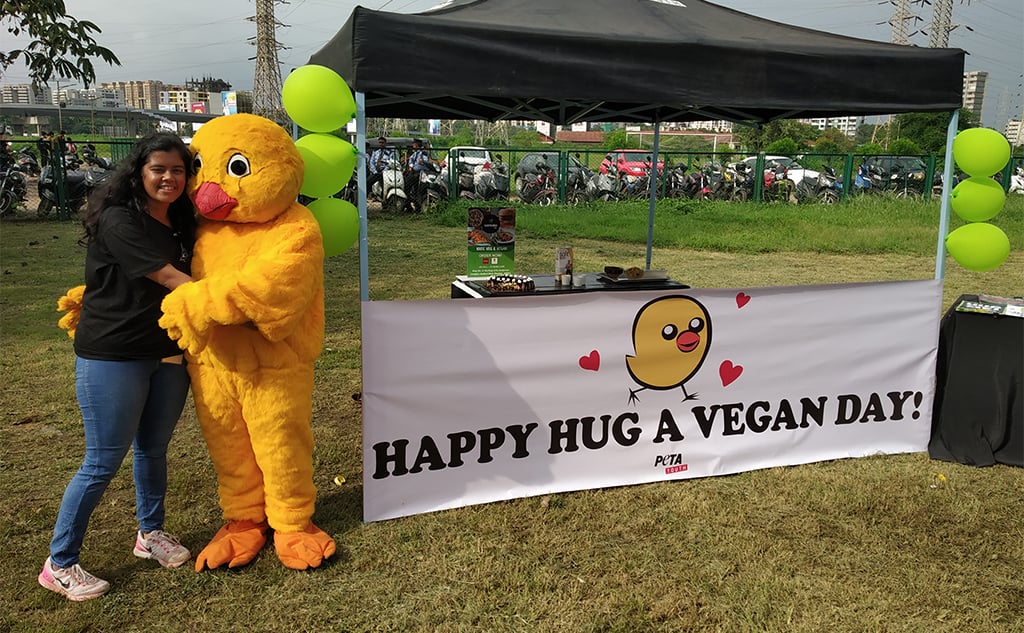 hug a vegan day event at college