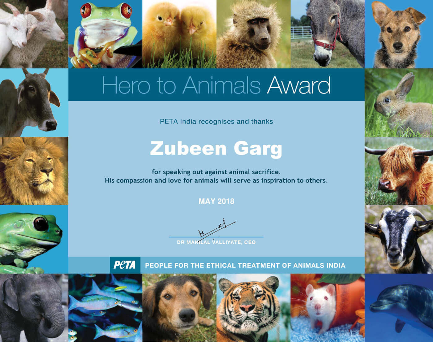 PETA India Honours Zubeen Garg for Speaking Out Against Animal Sacrifice PETA India Honours Zubeen Garg for Speaking Out Against Animal Sacrifice