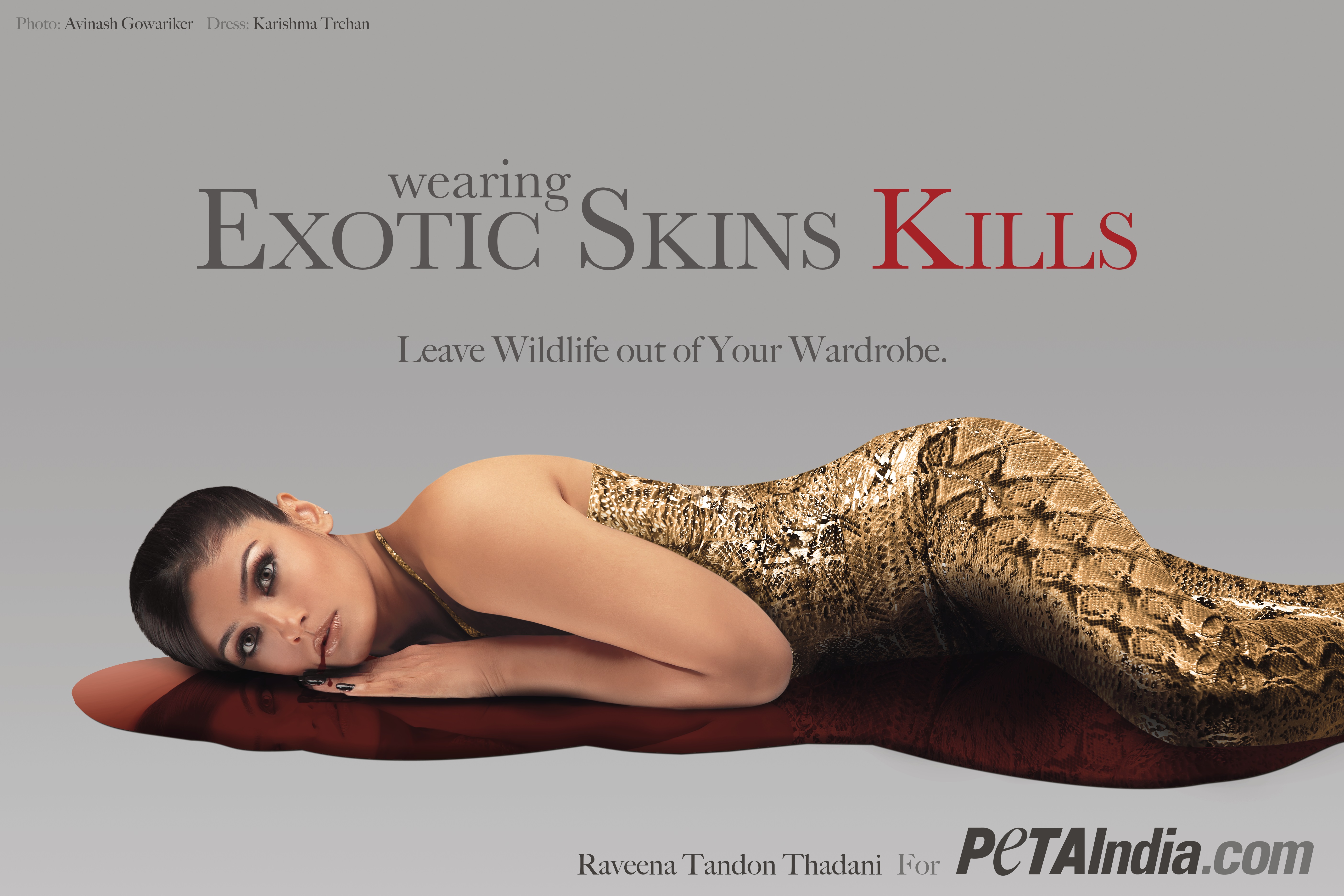 Raveena Tandon Exotic Skins PETA Ad