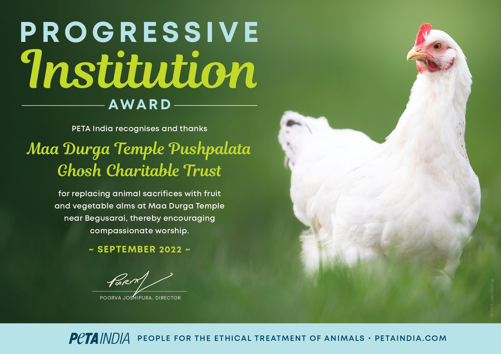 Begusarai Temple Wins PETA India Award for Abolishing Archaic and Cruel Animal Sacrifice - Blog - PETA India Begusarai Temple Wins PETA India Award for Abolishing Archaic and Cruel Animal Sacrifice - Blog - PETA India