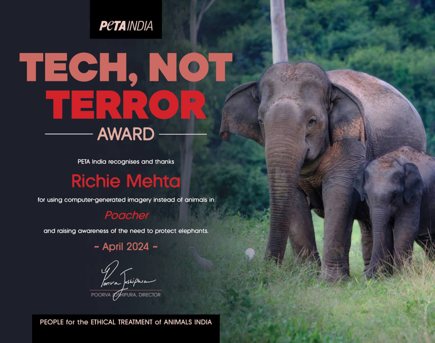 Poacher Director Nabs PETA India Award for Use of CGI Animals Just in Time for Save the Elephant Day