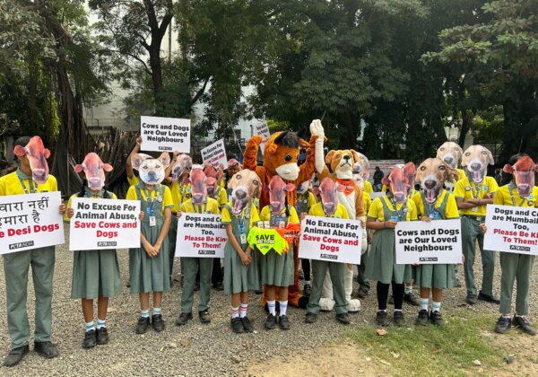 सुप्रीम कोर्ट के सामुदायिक पशुओं को हटाने के आदेश के विरोध में, ‘नेशनल डे ऑफ एक्शन’ के अवसर पर कुत्ते और गाय के मुखौटे पहने  स्कूली बच्चे PETA इंडिया के प्रदर्शन का नेतृत्व करेंगे