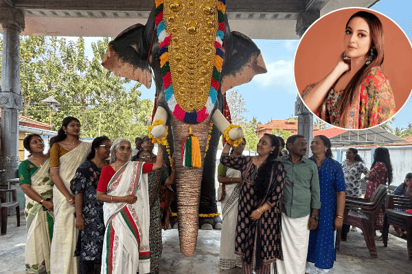 अभिनेत्री सोनाक्षी सिन्हा और PETA इंडिया ने केरल के पल्लिपुरम में स्थित श्रीकृष्ण मंदिर को असली हाथी के आकार का मैकेनिकल हाथी भेंट किया