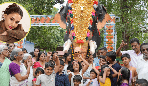 अभिनेत्री दिशा पटानी और PETA इंडिया ने केरल के थोडथरा कलापट्टू श्री भद्रकाली क्षेत्रम मंदिर को असली हाथी के आकार का मैकेनिकल हाथी भेंट किया