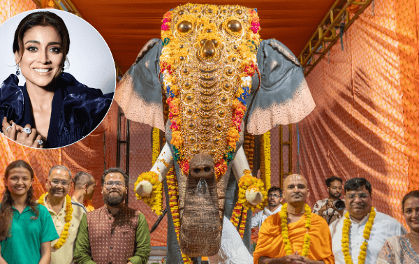 Actor Shriya Saran and PETA India Gift Life-Size Mechanical Elephant to ISKCON Kanpur